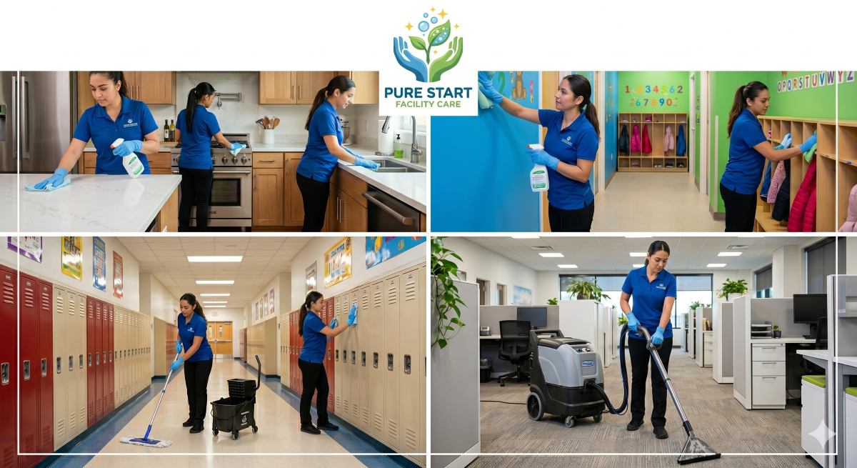 Pure Start Facility Care cleaning services collage